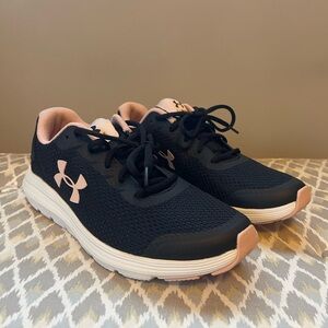 Under Armour Surge Black and Light Pink Athletic Shoes